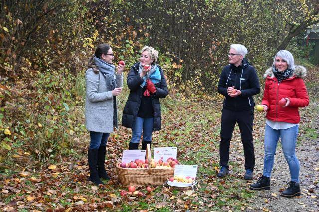 UNSINN Mitarbeiterinnen mit Apfelkorb